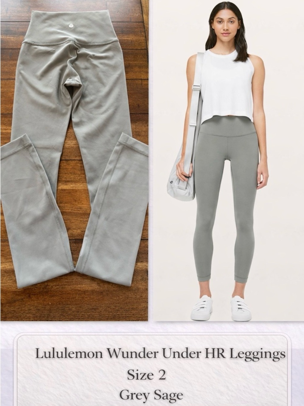 Lululemon Wunder Under High Rise 7/8 Leggings 25” Grey Sage Size 2 Luxtreme - Picture 5 of 8